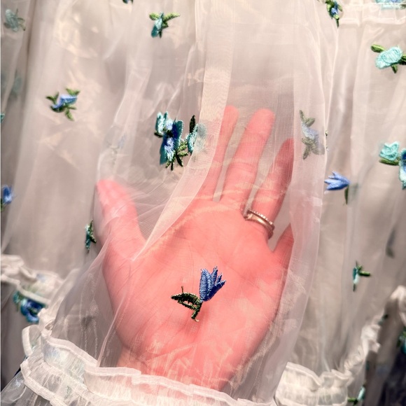 Sister Jane White Dress with Blue Floral Embroidery - Picture 6 of 7